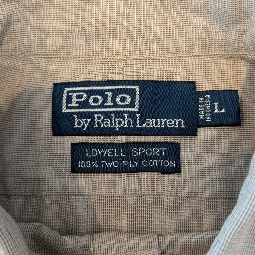 Polo Ralph Lauren Lowell Sport Shirt Men's L Beige Check Button Up Cotton LS